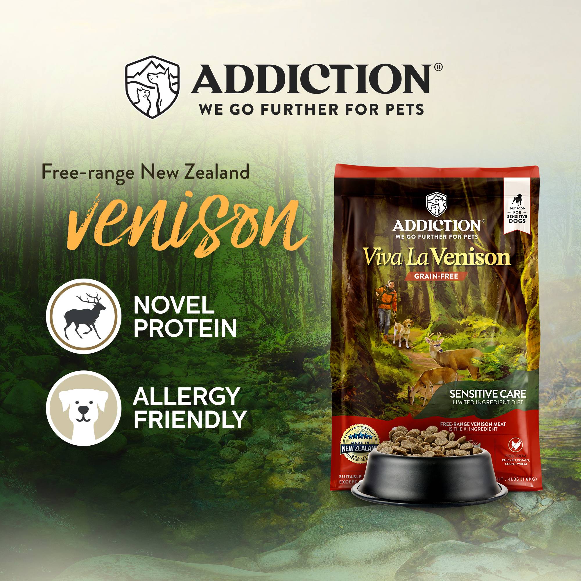 Addiction Viva La Venison, Sensitive Care, Novel Protein Dry Dog Food - Image 3
