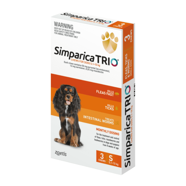 Simparica TRIO Flea Worming & Tick Treatment for Small Dogs from 5.1kg - 10kg - Image 2
