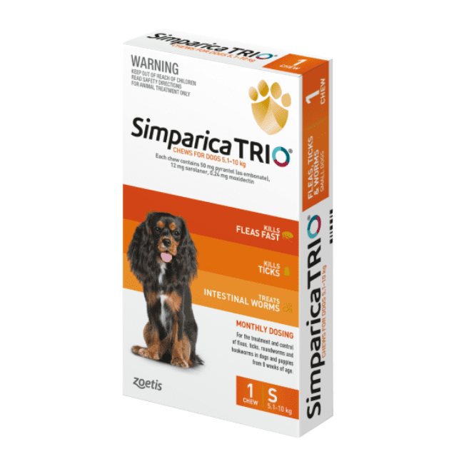 Simparica TRIO Flea Worming & Tick Treatment for Small Dogs from 5.1kg - 10kg