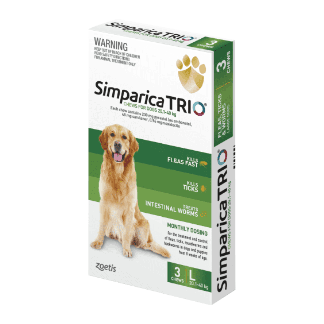 Simparica TRIO Flea Worming & Tick Treatment for Large Dogs from 20.1kg - 40kg - Image 2