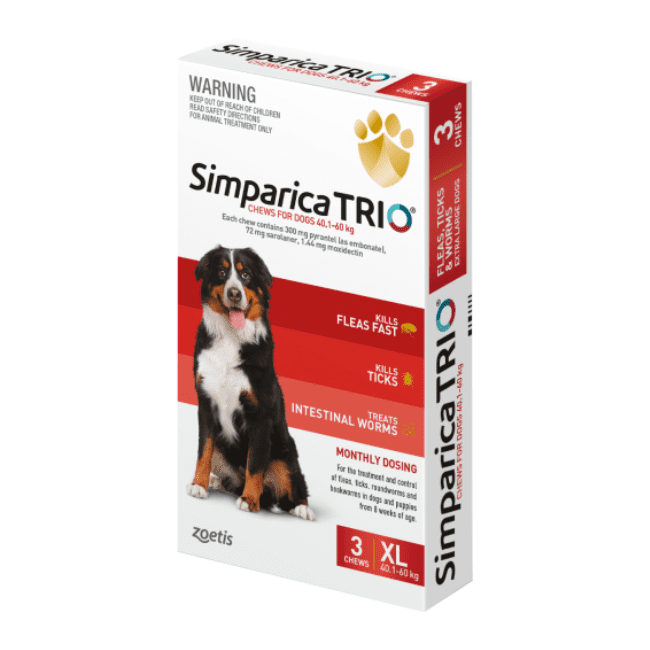 Simparica TRIO Flea Worming & Tick Treatment for Large Dogs from 40.1kg - 60kg - Image 2