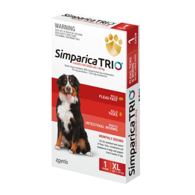 Simparica TRIO Flea Worming & Tick Treatment for Large Dogs from 40.1kg - 60kg